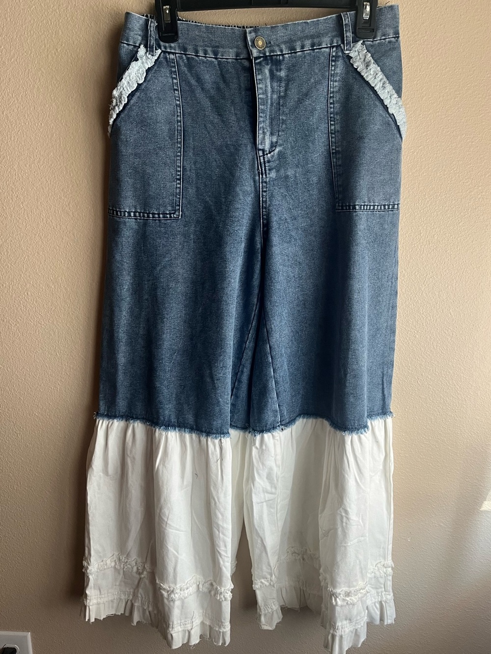 Women’s Two-Tone Denim & White Tiered Jeans